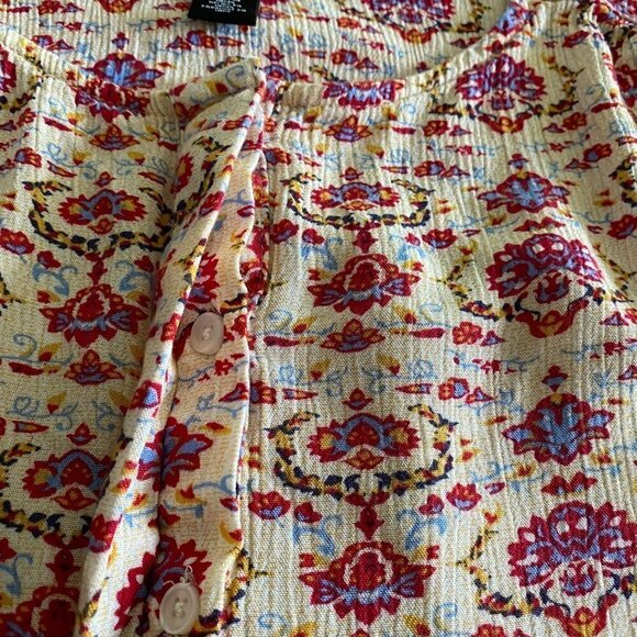 NINE WEST JEANS Boho Floral Tunic Multicolor Roll Tab 1/2 Sleeves Size Small - Picture 8 of 8